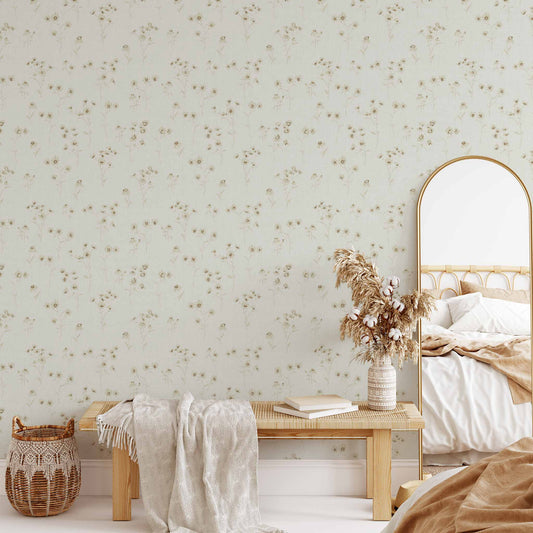 Scattered Wildflowers in Light Gray shown in a living room.