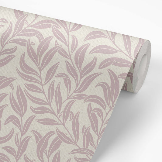 Winding Vines Wallpaper in Rose on a roll of wallpaper