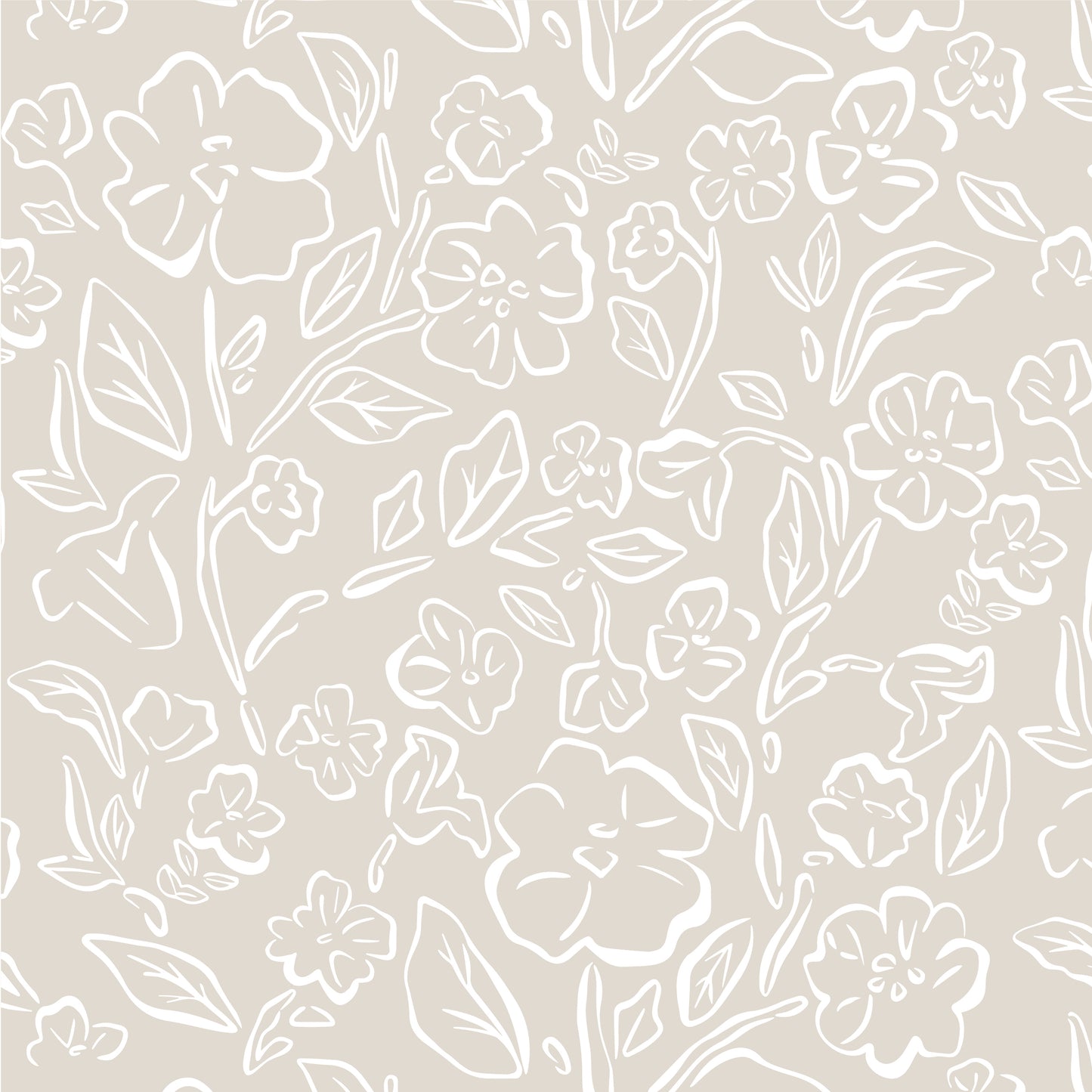 This Beverly Wallpaper in white on taupe offers a stylish and feminine touch with its delicate floral design shown zoomed in.