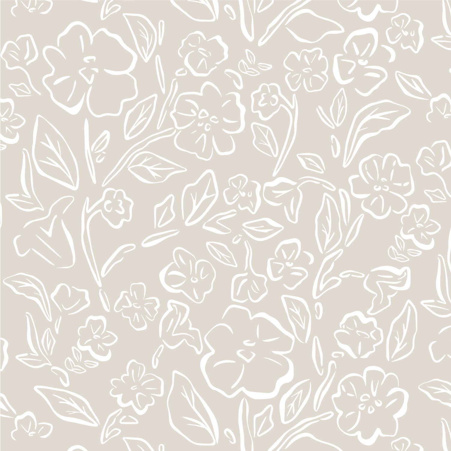 This Beverly Wallpaper in white on taupe offers a stylish and feminine touch with its delicate floral design shown zoomed in.