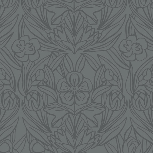 Featuring a subtle combination of florals, this blue wallpaper adds a touch of elegance shown zoomed in.