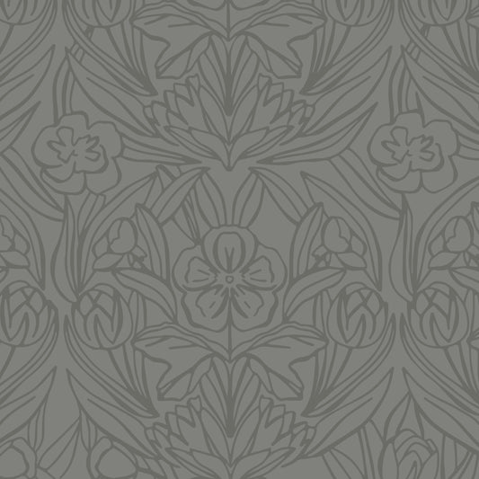 Featuring a subtle combination of florals, this green wallpaper adds a touch of elegance shown zoomed in.