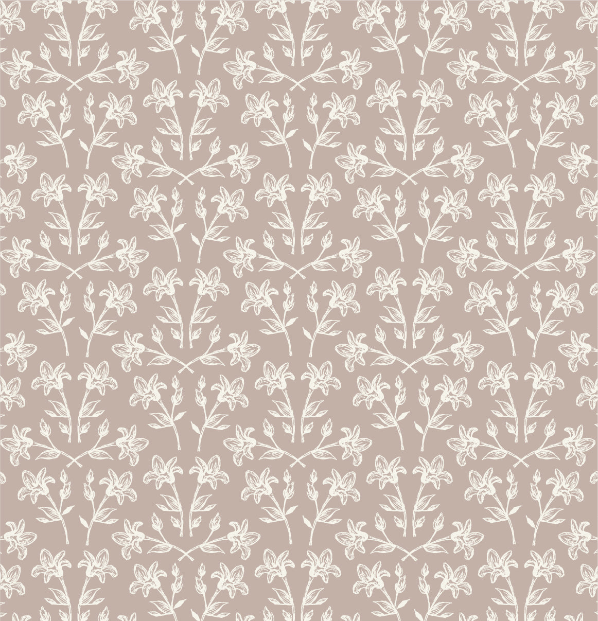 Cottage Florals Wallpaper in Beige shown close up.