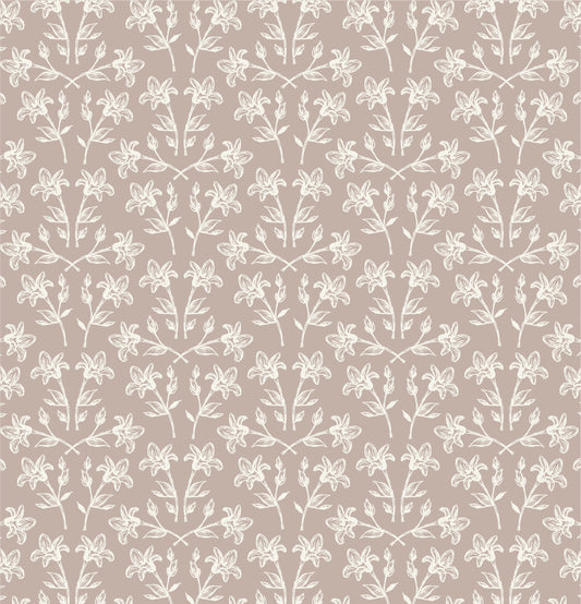 Cottage Florals Wallpaper in Beige shown close up.