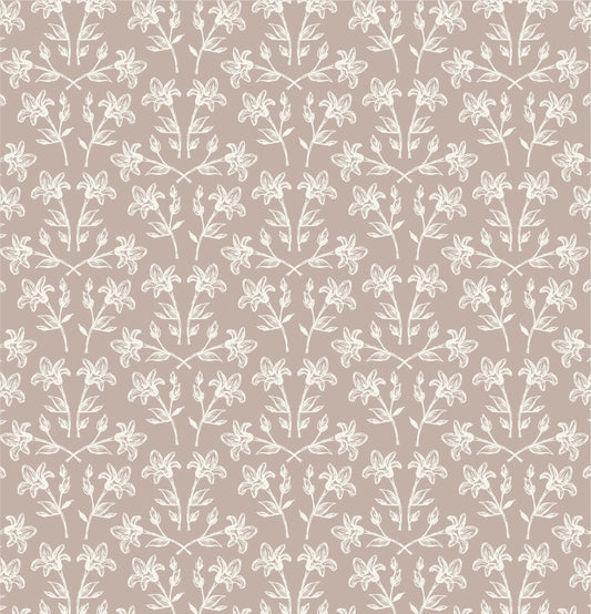 Cottage Florals Wallpaper in Beige shown close up.