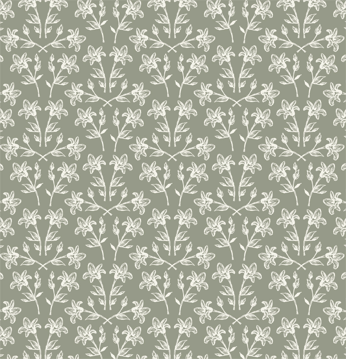 Cottage Florals in Sage shown close up.