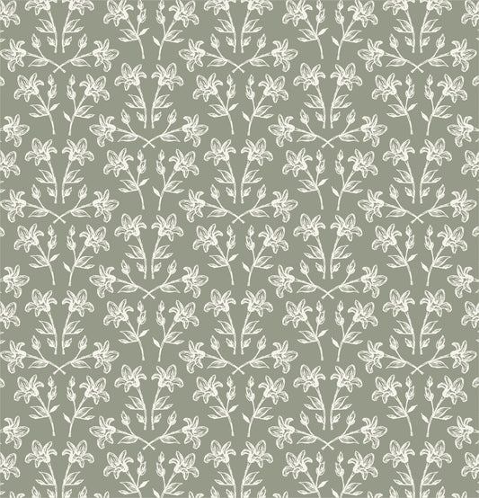 Cottage Florals in Sage shown close up.