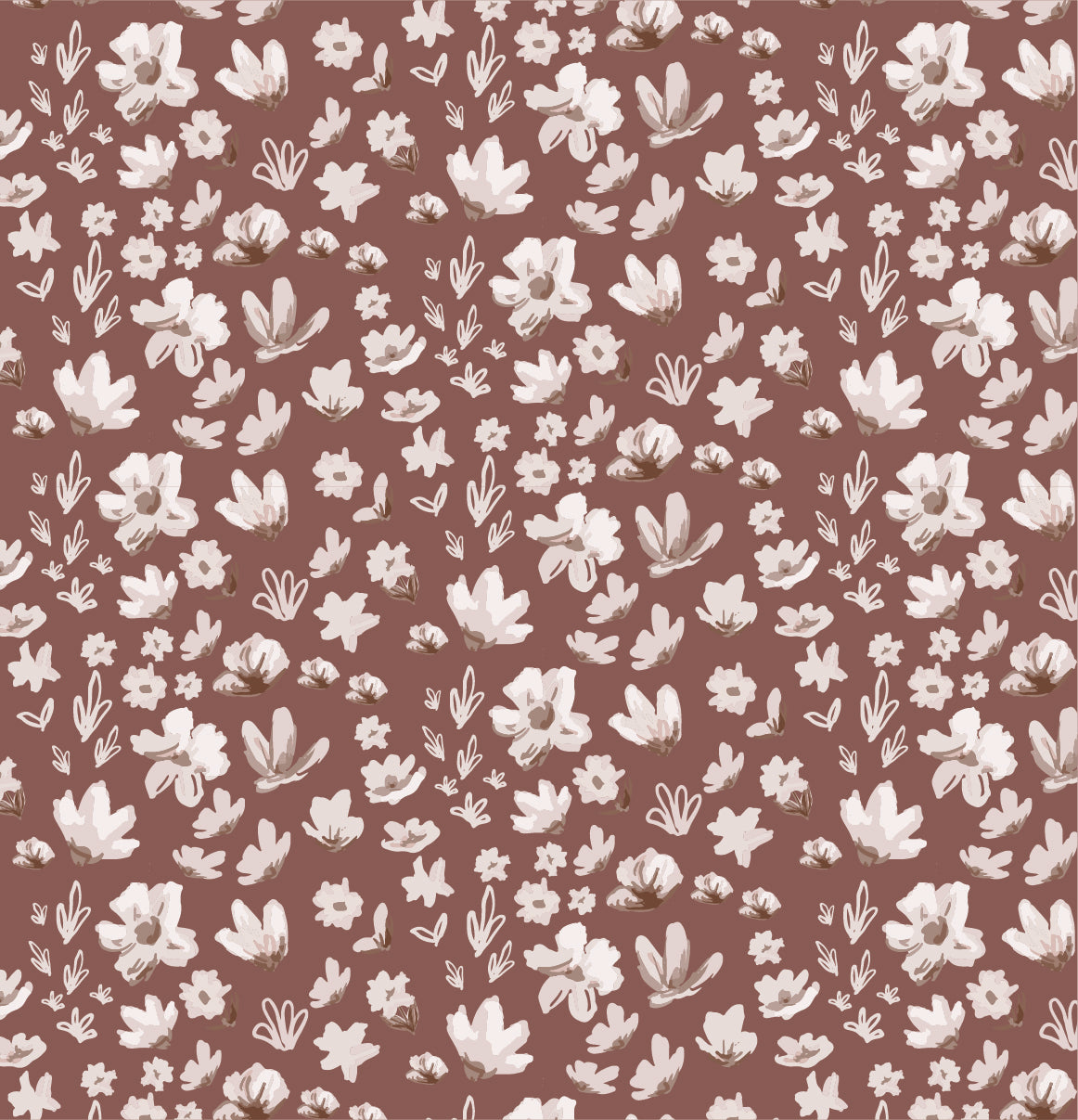 Ditsy Daisies Wallpaper in Rust shown close up.