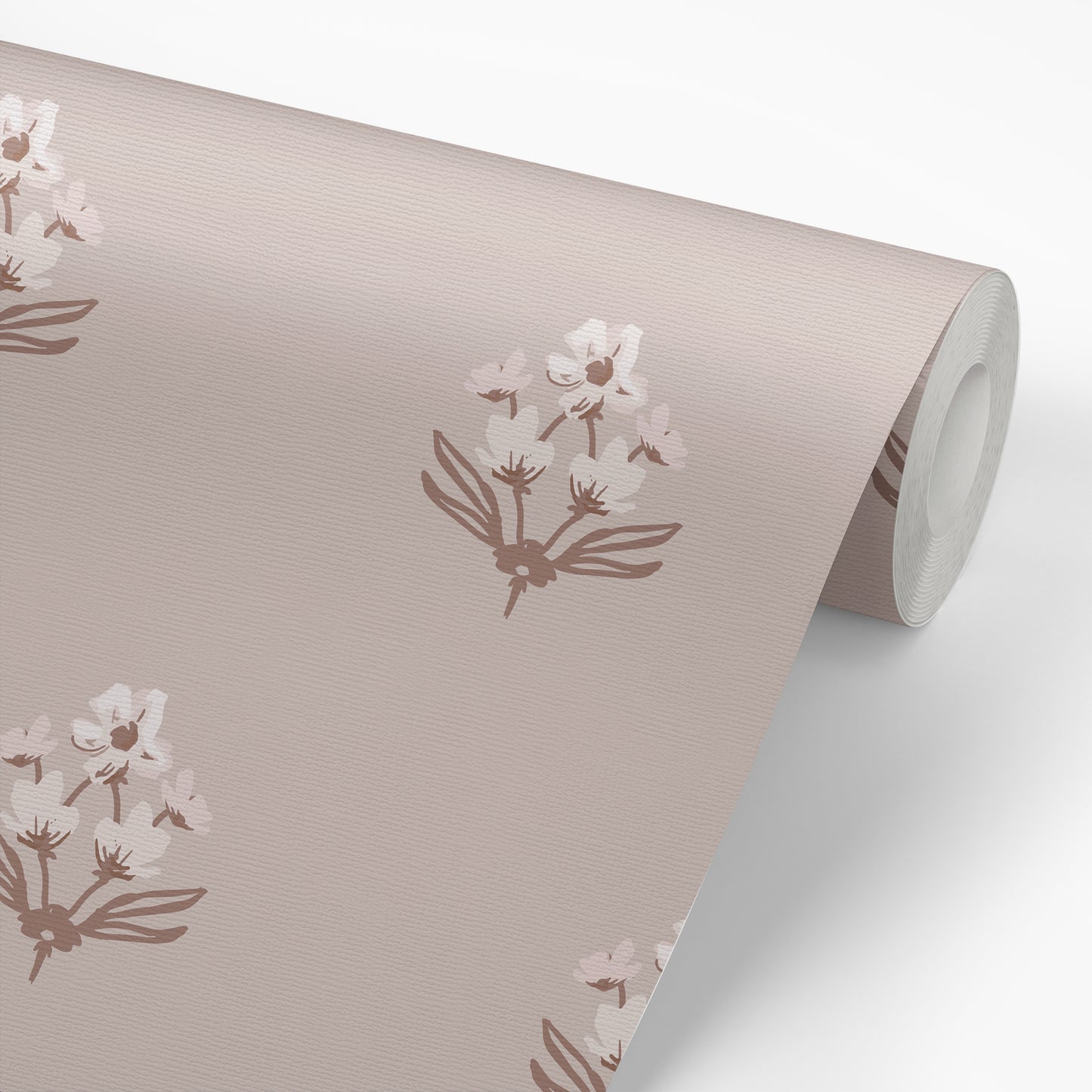 Folk Flowers Wallpaper in Beige shown on a wallpaper roll.