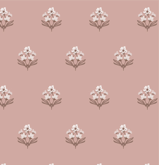 Folk Flowers Wallpaper in blush shown close up.