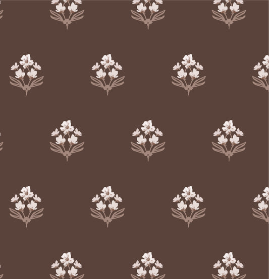 Folk Flowers Wallpaper in Espresso shown up close.