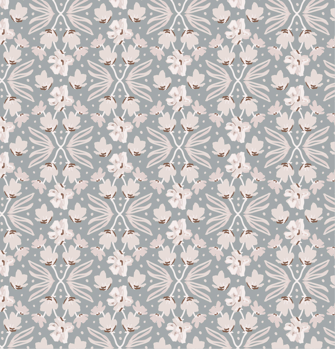 Petite Floral Wallpaper in Denim shown up close.