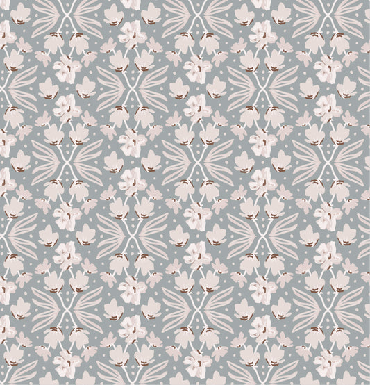 Petite Floral Wallpaper in Denim shown up close.