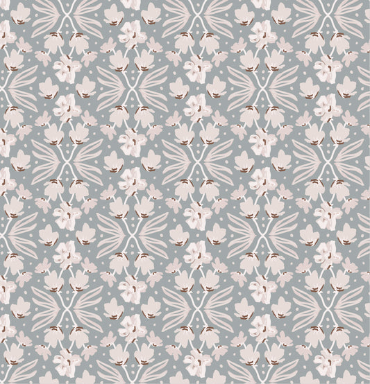 Petite Floral Wallpaper in Denim shown up close.