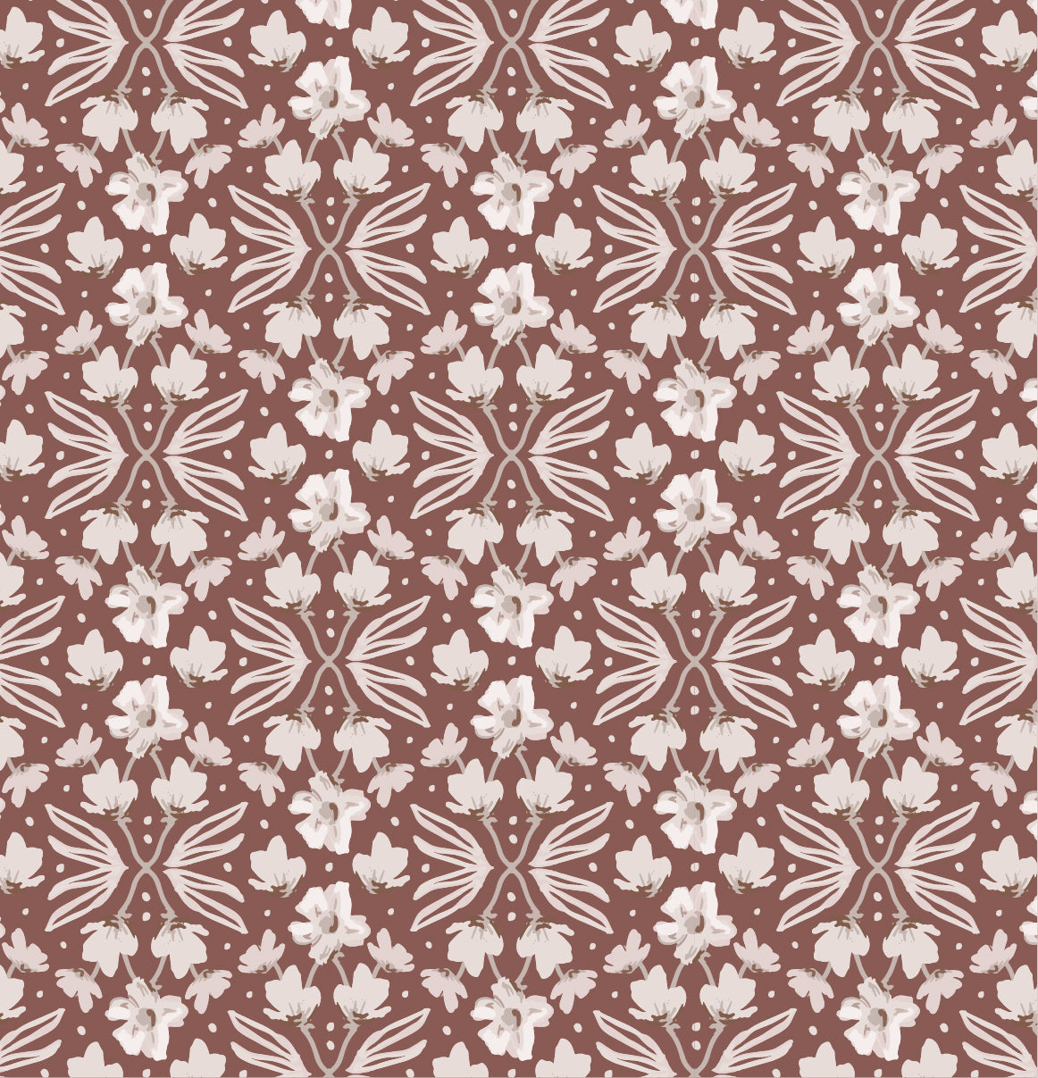 Petite Florals Wallpaper in Rust shown close up.