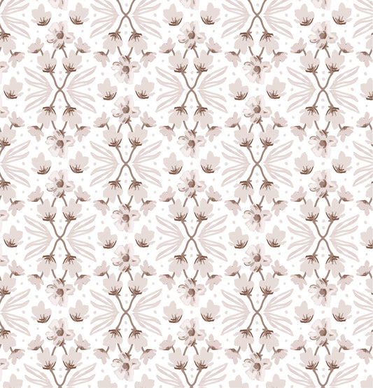 Petite Florals Wallpaper in Snow shown close up.