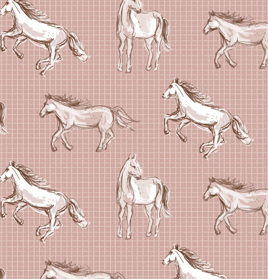 Wild Horses Wallpaper in Blush shown up close.