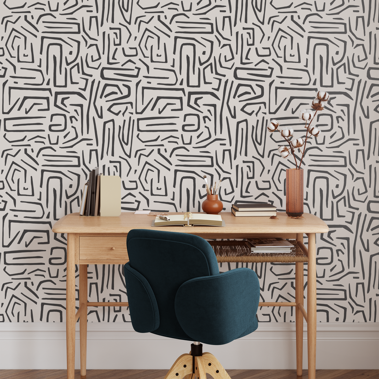 Modern Maze Wallpaper - Charcoal