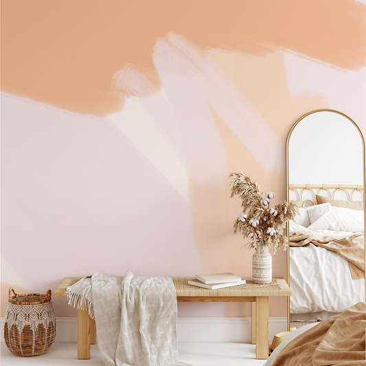 Abstract Brush Strokes Wallpaper Mural - Peachy Pink