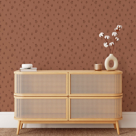 Bedroom featuring Cayla Naylor Annette- Clay Peel and Stick Wallpaper - a floral pattern