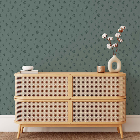 Bedroom featuring Cayla Naylor Annette-Cyprus Peel and Stick Wallpaper - a floral pattern