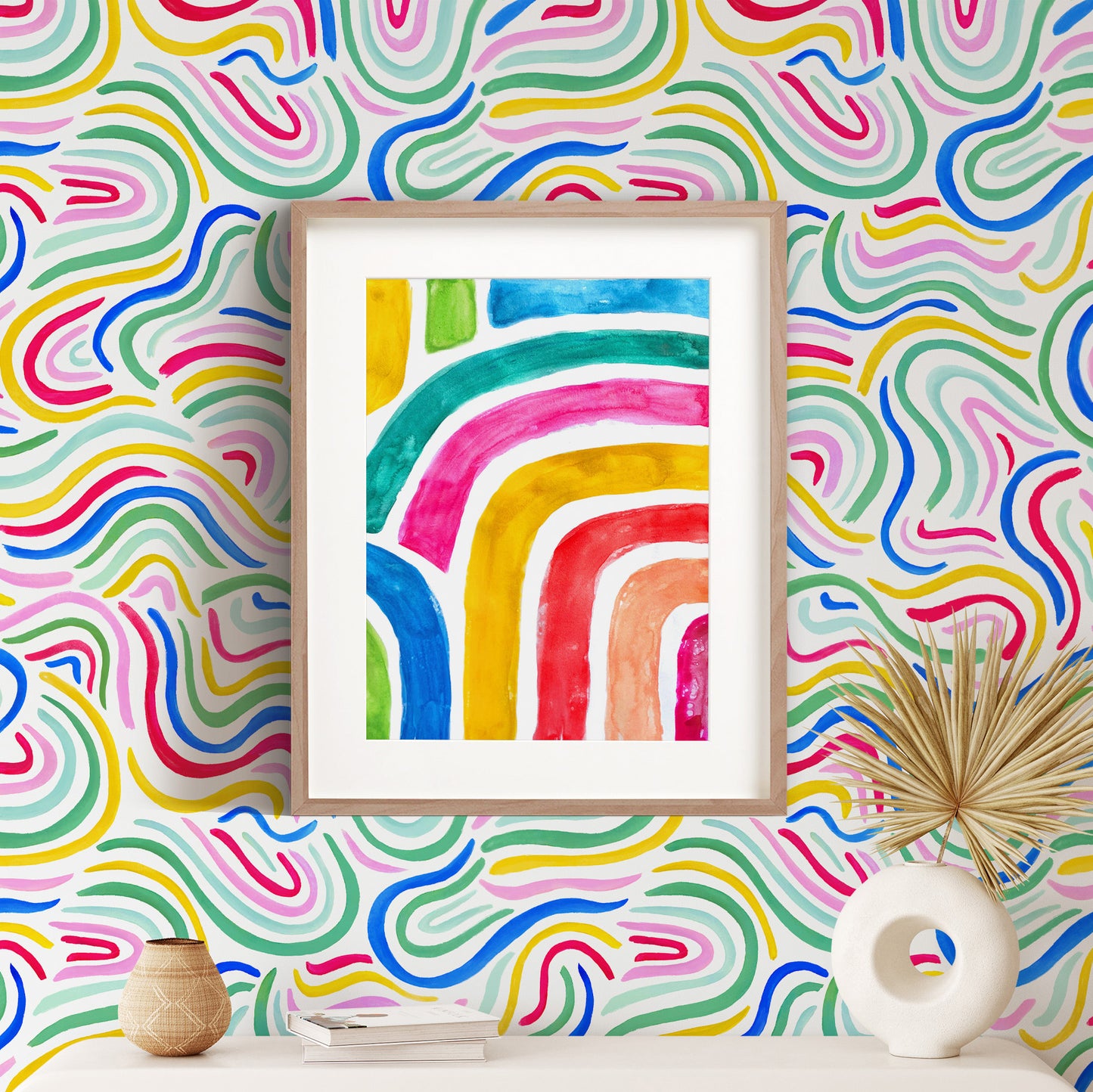 Our Abstract Rainbow art print presents bold and bright colors that kids will love to see in any room of your home.