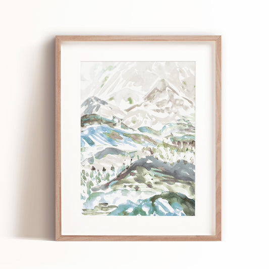 Our Mountains art print features a beautiful combination of nature's colors in a creative way that will bring adventure to any room!