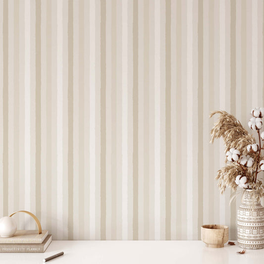 Bedroom featuring Iris + Sea Bold Stripe- Neutral - a striped pattern