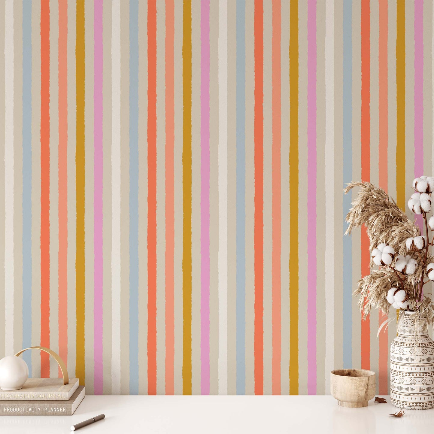 Wallpaper panel featuring Iris + Sea Bold Stripe- Multi - a striped pattern