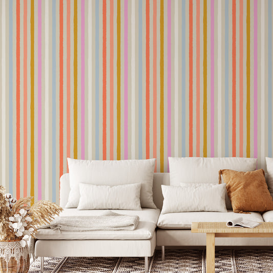 Bedroom featuring Iris + Sea Bold Stripe- Multi - a striped pattern