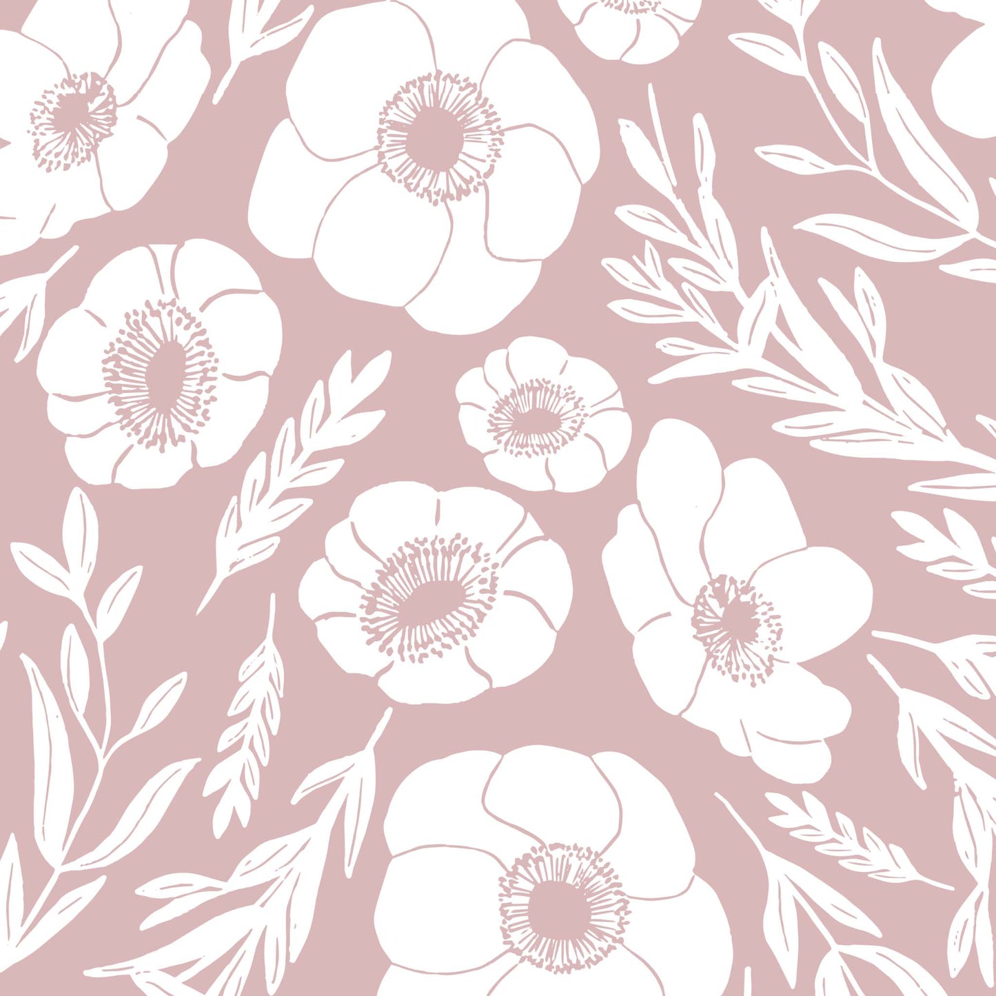 Winter Poppies Wallpaper - Dusty Rose