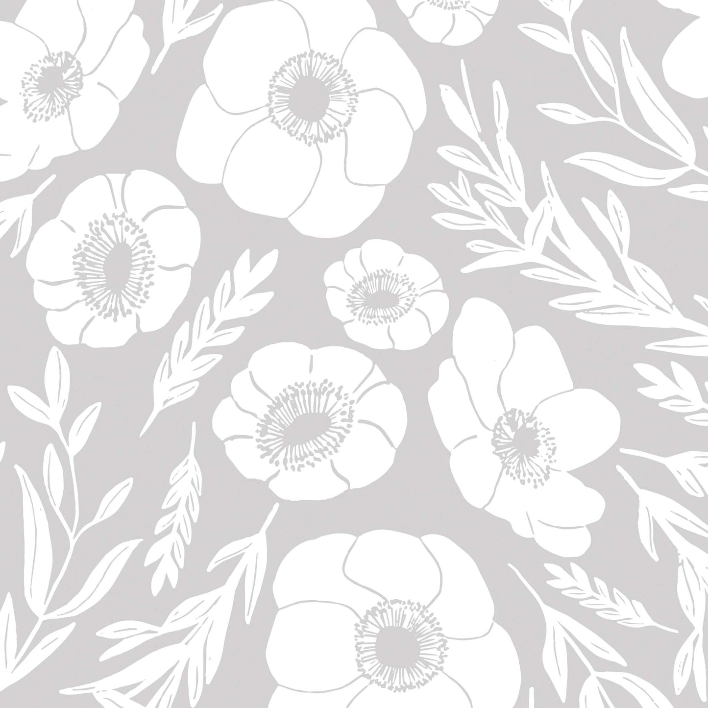 Winter Poppies Wallpaper - Greige