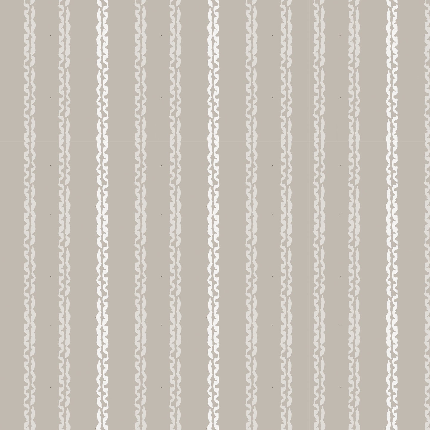 Close up featuring Clea peel-and-stick wallpaper in clay by Jackie O'Bosky. Taupe and cream vertical stripes.