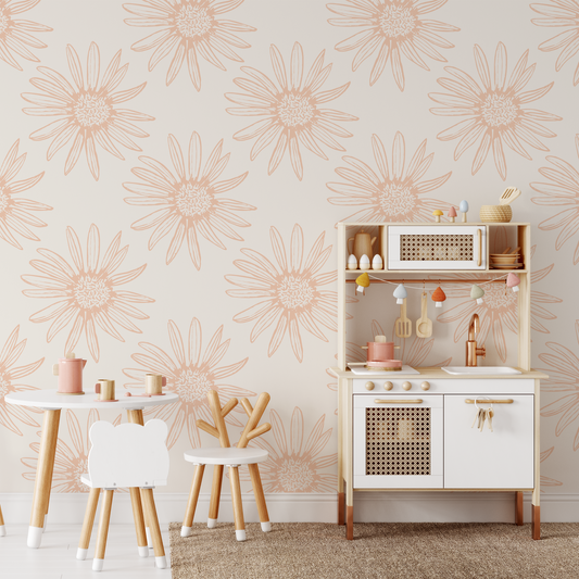Daisy Wall Wallpaper - Peach