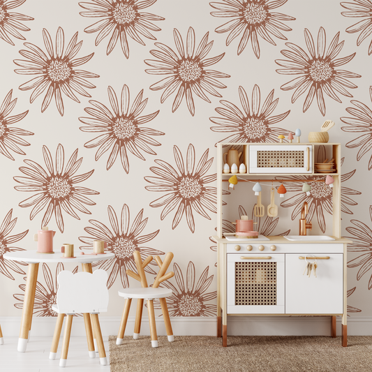 Daisy Wall Wallpaper - Rust