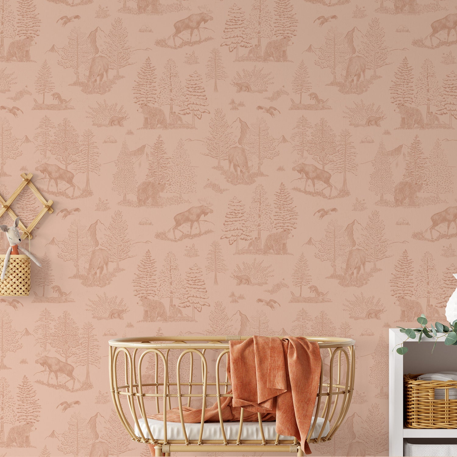 Bedroom featuring Cayla Naylor Denali- Blush Peel and Stick Wallpaper - a nature inspired pattern