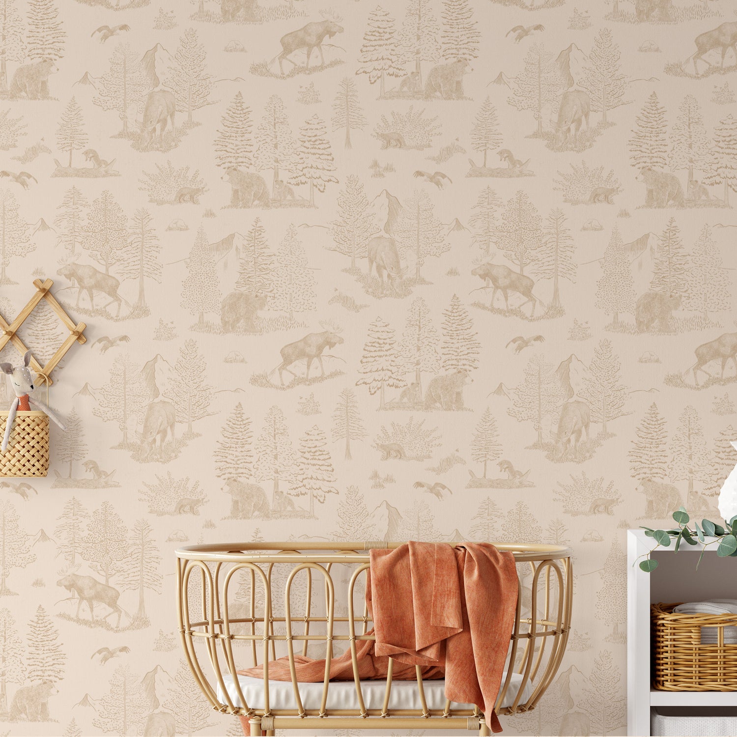 Bedroom featuring Cayla Naylor Denali- Dogwood Peel and Stick Wallpaper - a nature inspired pattern