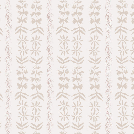 Close up of Emeline Bone design with elegant neutral colors and hand-painted florals.