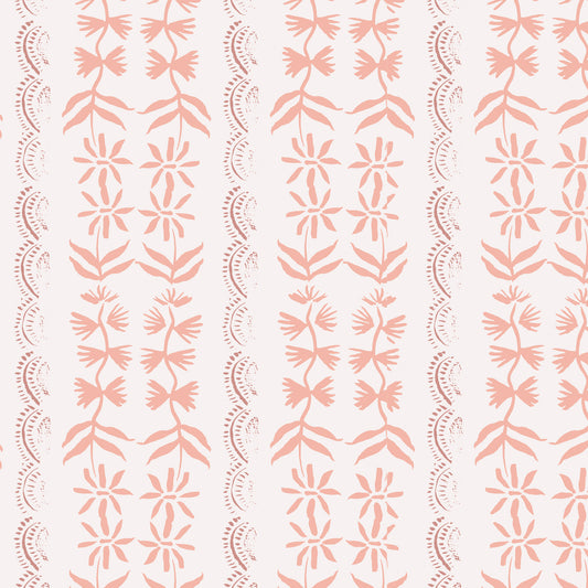 Close up of  Emeline in dusk design that beautifully highlights a unique floral design with breathtaking shades of peach, rose, and cream.