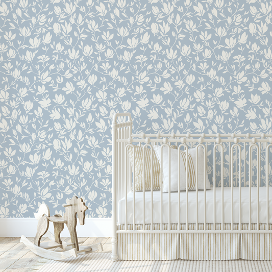 Flora Wallpaper - Gray Blue