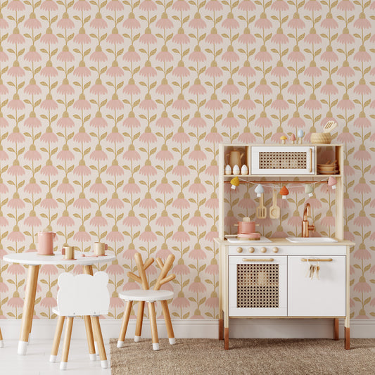 Garden Cosmos Wallpaper - Blush Ochre