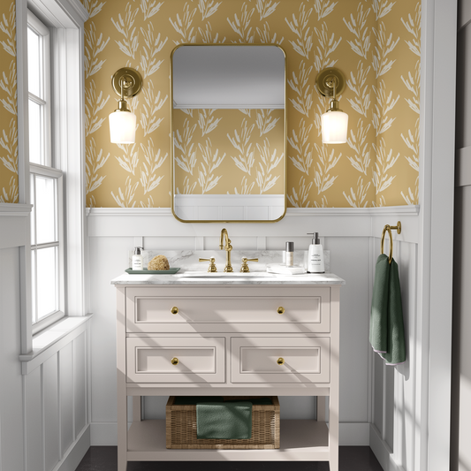 Herb Bundles Wallpaper - Ochre/Cream
