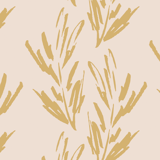 Herb Bundles Wallpaper - Light Pink/Ochre
