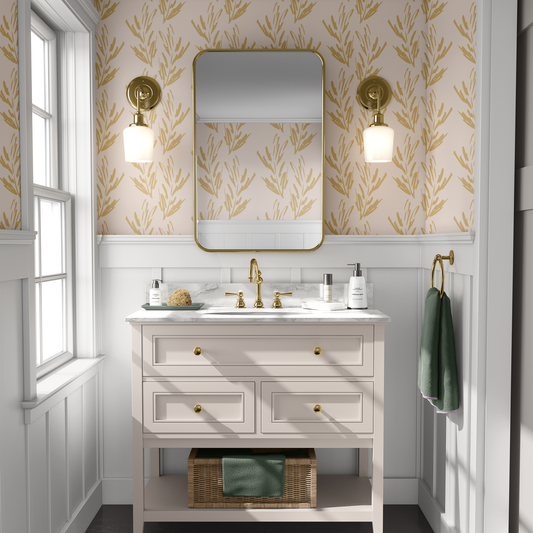 Herb Bundles Wallpaper - Light Pink/Ochre