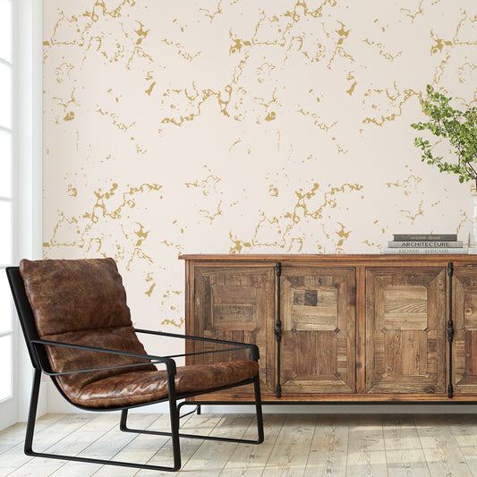 Faux Marble Wallpaper - Cream and Gold