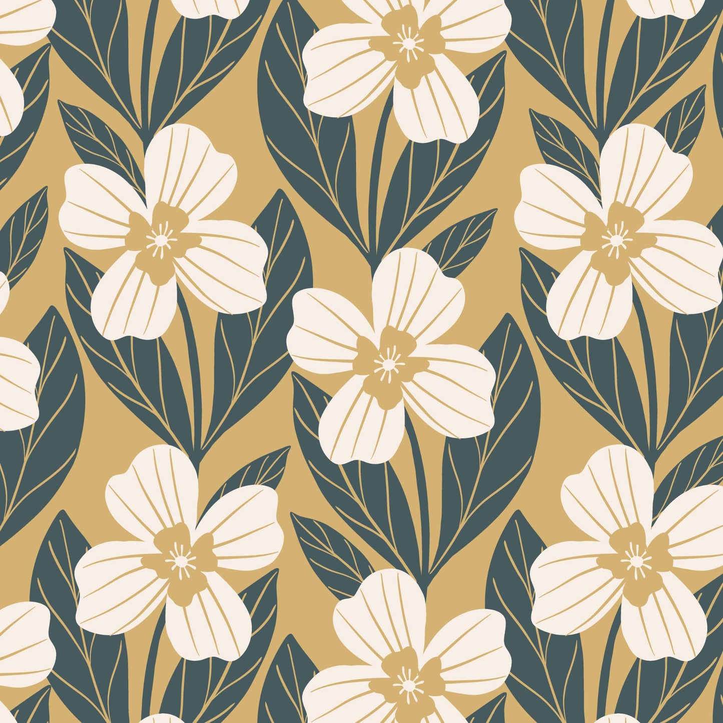 Garden Poppies Wallpaper - Cream and Ochre