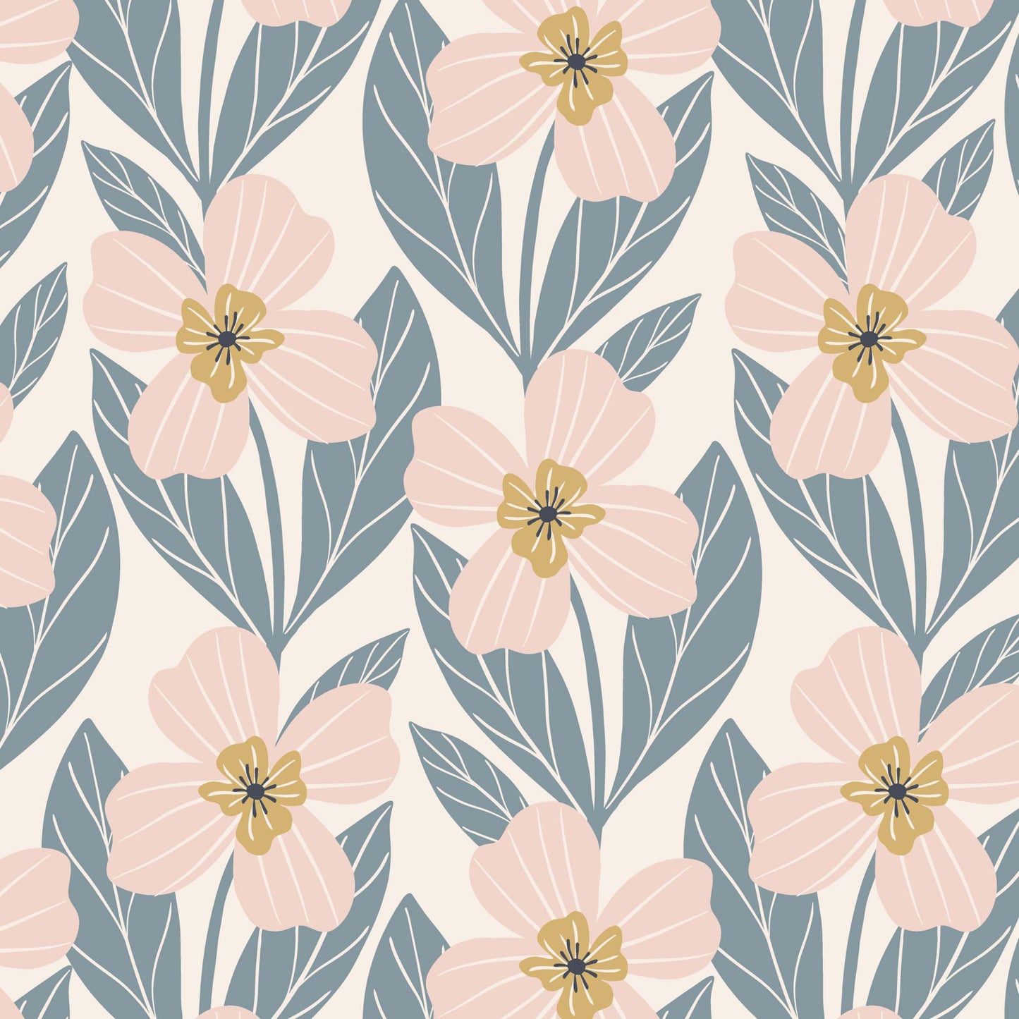 Garden Poppies Wallpaper - Pink and Sage