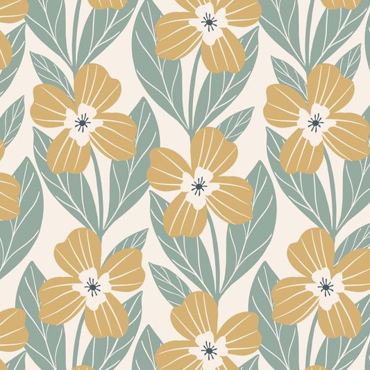 Garden Poppies Wallpaper - Yellow and Sage