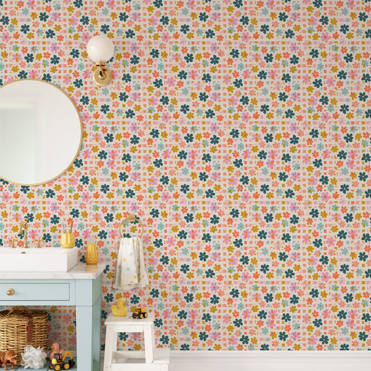 Bedroom featuring Iris + Sea Happy Check- Multi a flower pattern