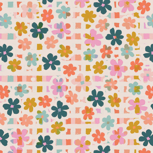 Close up featuring Iris + Sea Happy Check- Multi a flower pattern